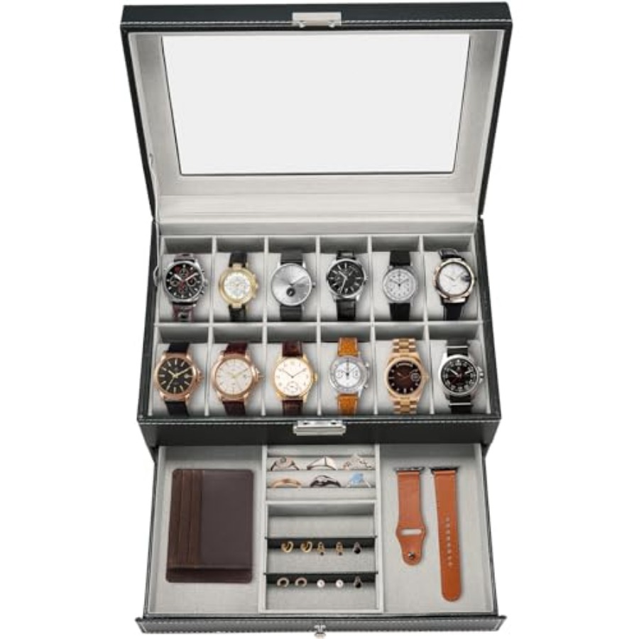 Jewelry Watches Men - 12 Slot PU Leather Lockable Watch