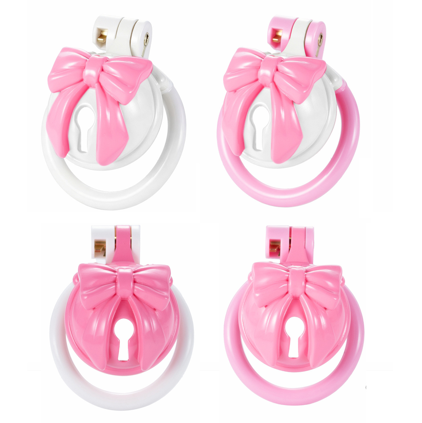 Couple Ring Set - Pink Bowknot Resin Chastity Cage with