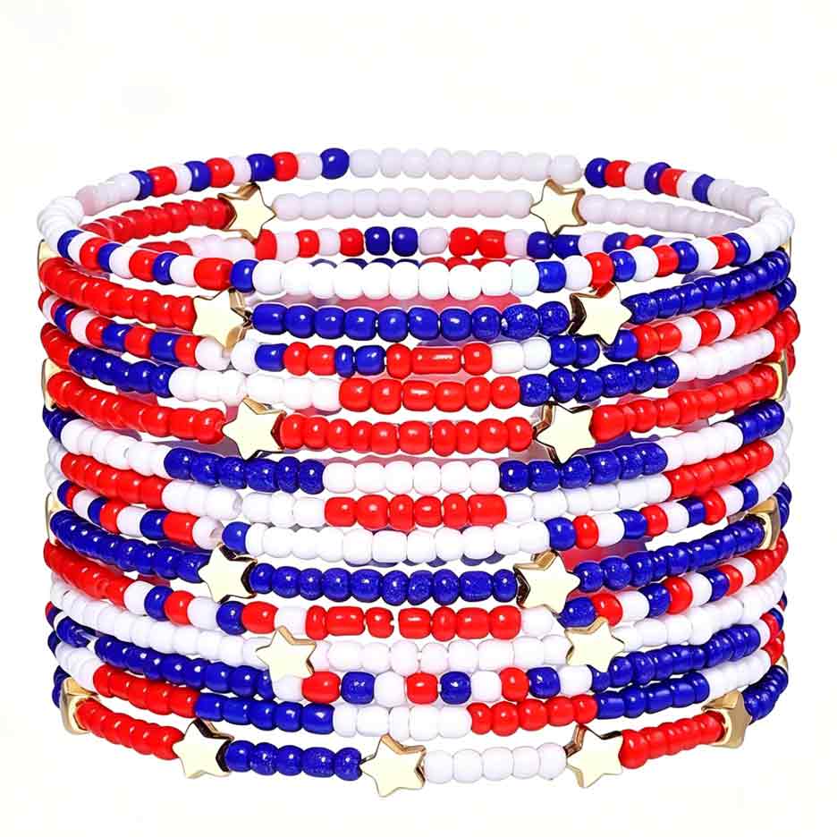 Charm Bracelet Beads - Red White Blue Beaded Stackable Bracelets