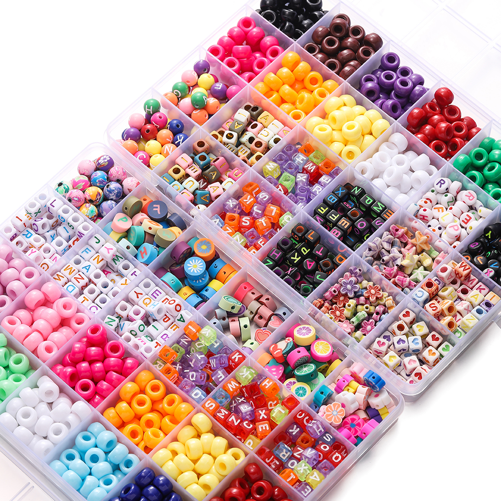 Charm Bracelet Beads - 680pcs/Box Colorful Acrylic Pony Bead Square