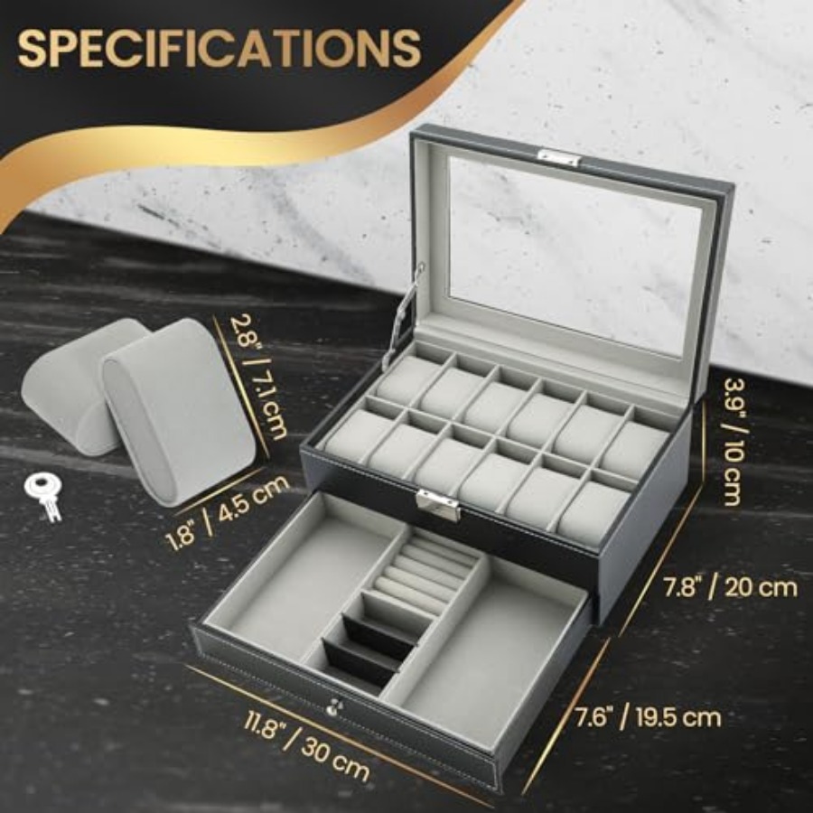 12 Slot PU Leather Lockable Wa - Jewelry Watches Men のレビューと価格