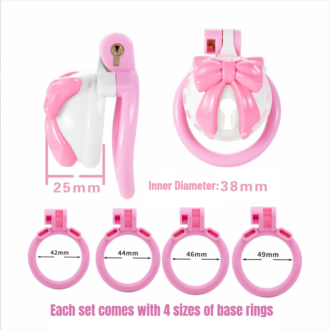 Pink Bowknot Resin Chastity Ca - Couple Ring Set のレビューと価格