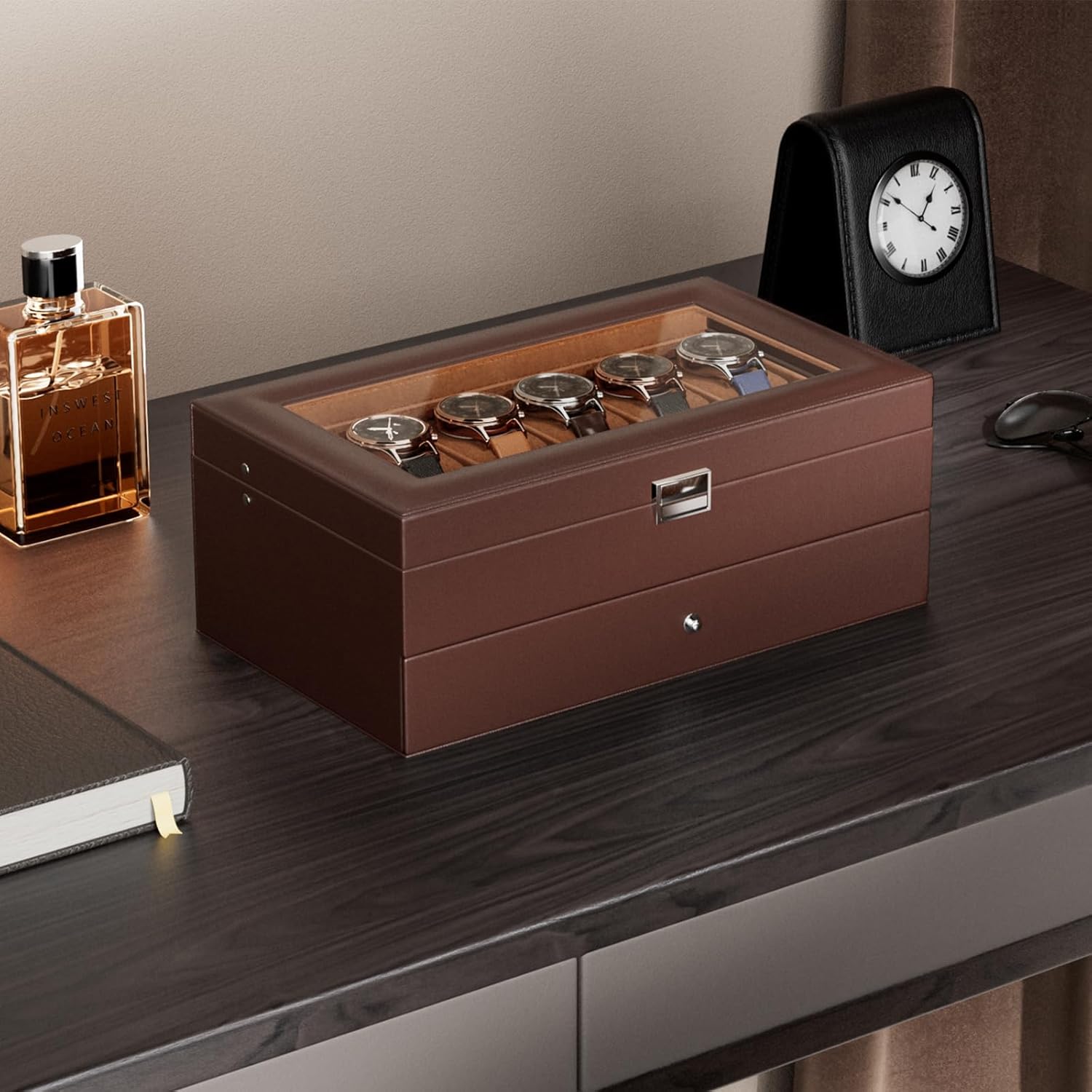 12 Slot Watch Box with Drawer, - Jewelry Watches Men のレビューと価格
