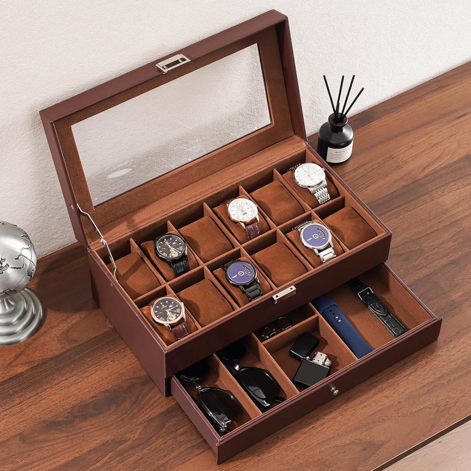12 Slot Watch Box with Drawer, - Jewelry Watches Men のレビューと価格