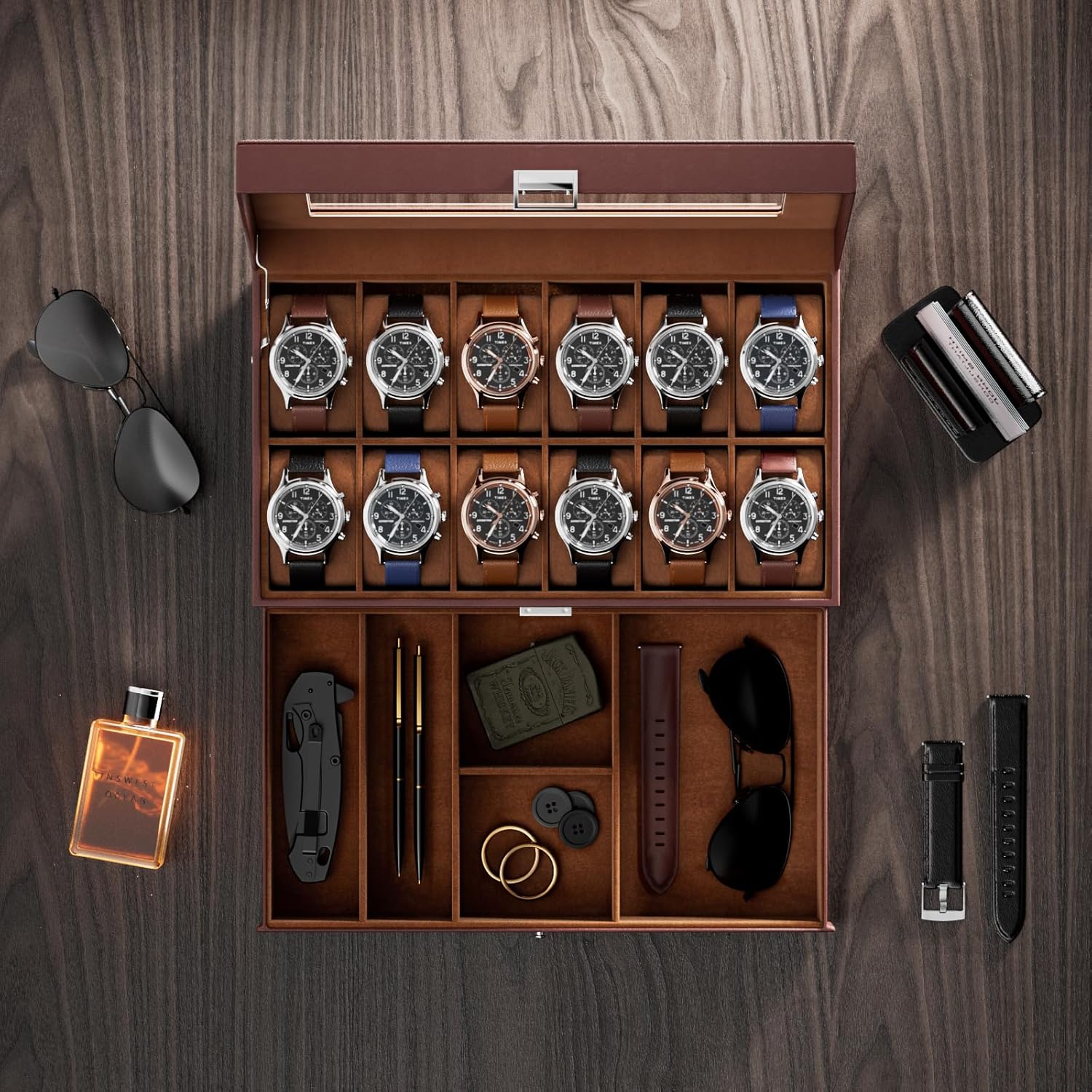 12 Slot Watch Box with Drawer, - Jewelry Watches Men のレビューと価格