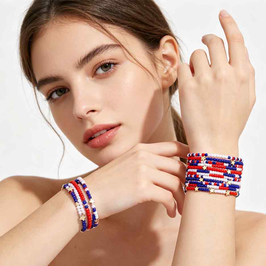 Red White Blue Beaded Stackabl - Charm Bracelet Beads のレビューと価格
