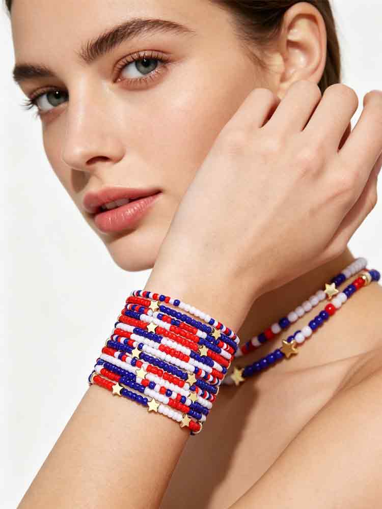 Red White Blue Beaded Stackabl - Charm Bracelet Beads のレビューと価格