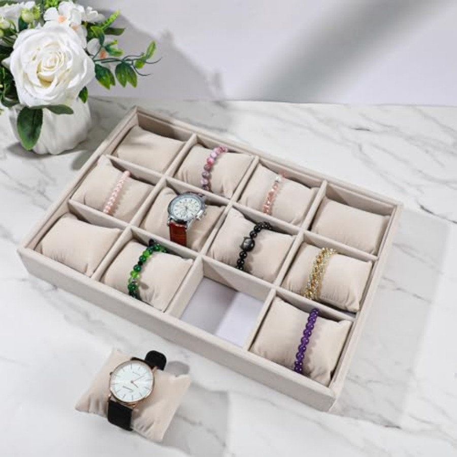 2 Pcs Beige Velvet Jewelry Org - Jewelry Watches Men のレビューと価格