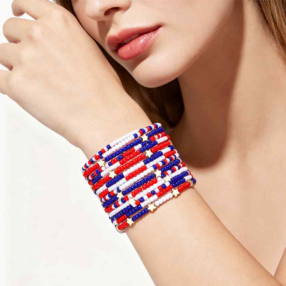 Red White Blue Beaded Stackabl - Charm Bracelet Beads のレビューと価格