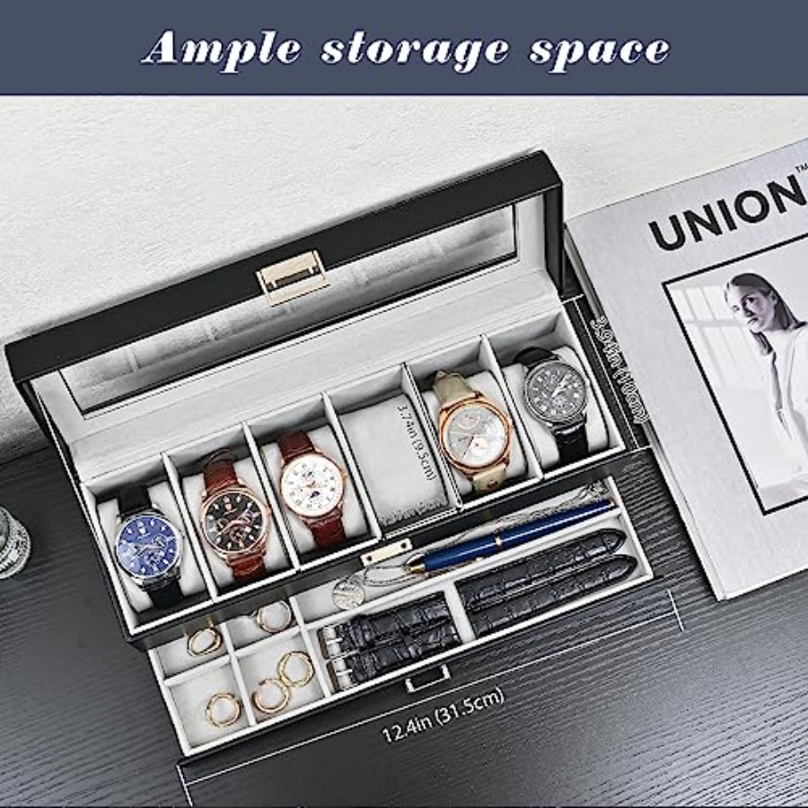 Watch Box, 6 Slot Watches Disp - Jewelry Watches Men のレビューと価格