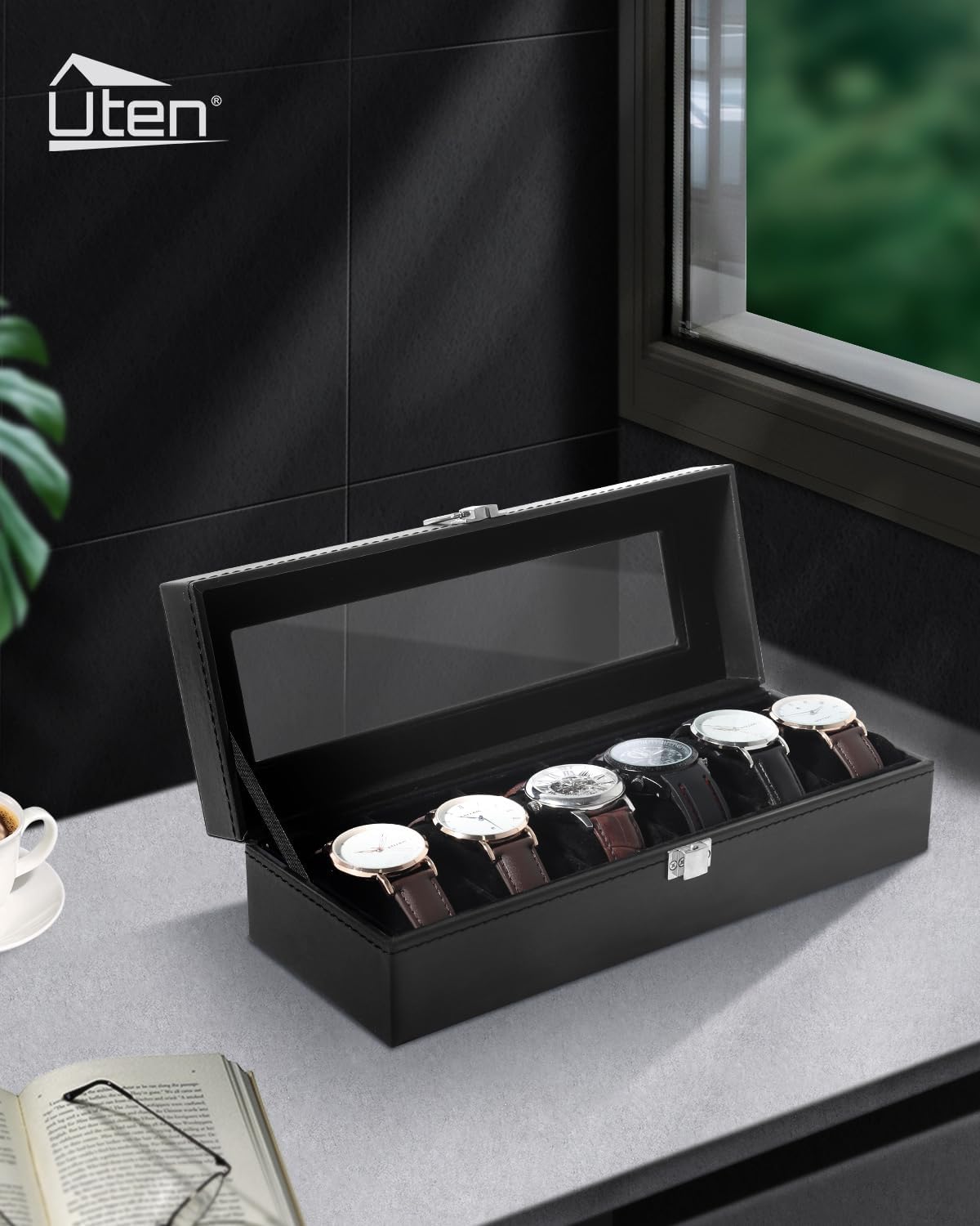 6 Slot Watch Box with Glass Li - Jewelry Watches Men のレビューと価格