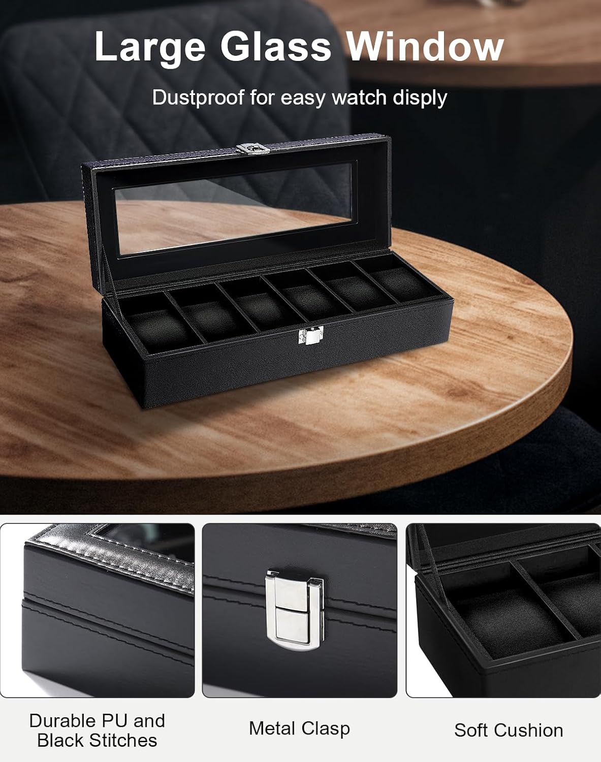 6 Slot Watch Box with Glass Li - Jewelry Watches Men のレビューと価格
