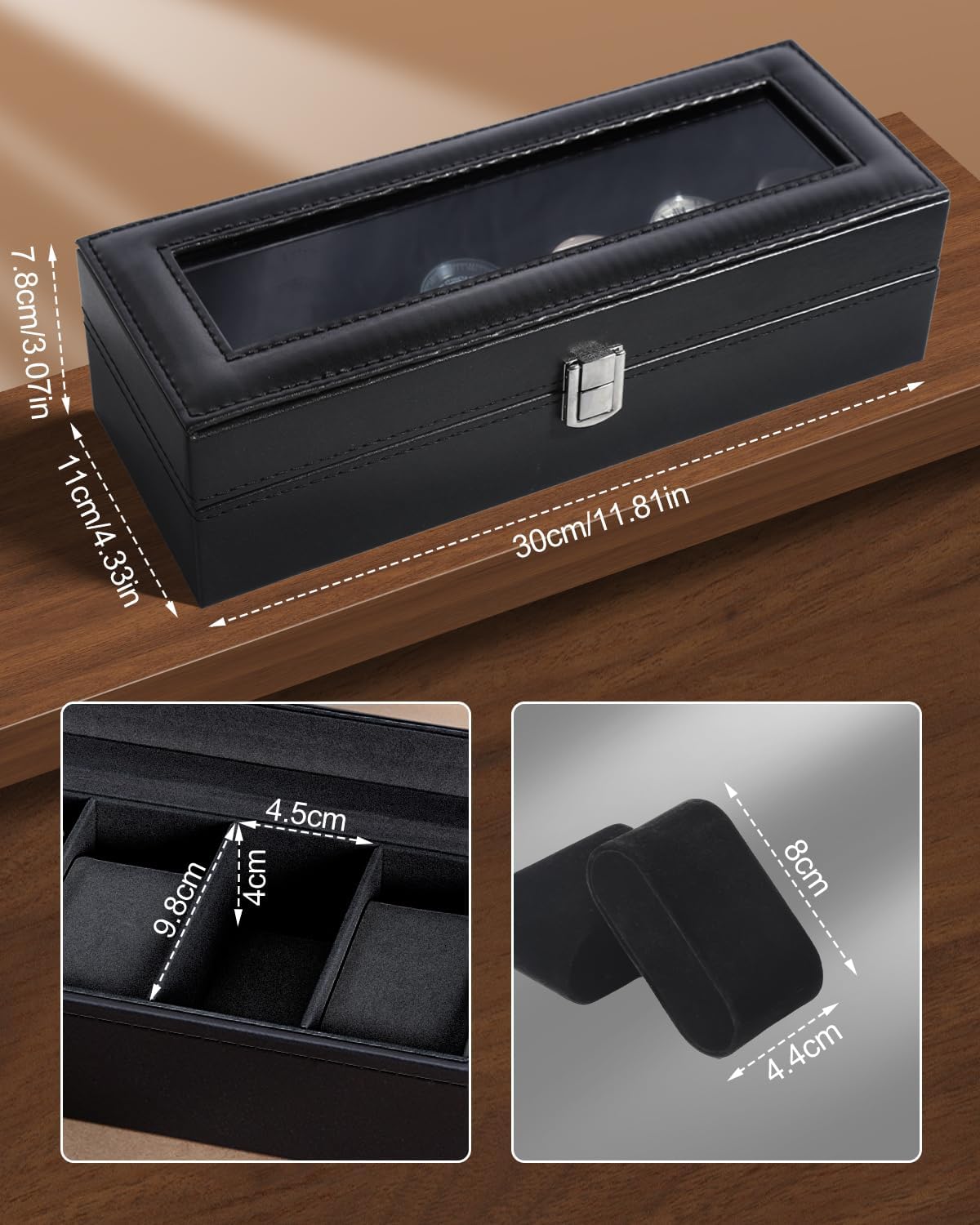 6 Slot Watch Box with Glass Li - Jewelry Watches Men のレビューと価格