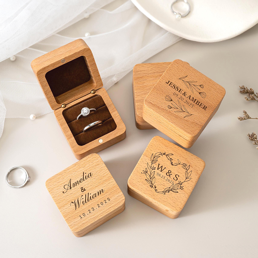 Personalized Carved Wooden Rin - Couple Ring Set のレビューと価格