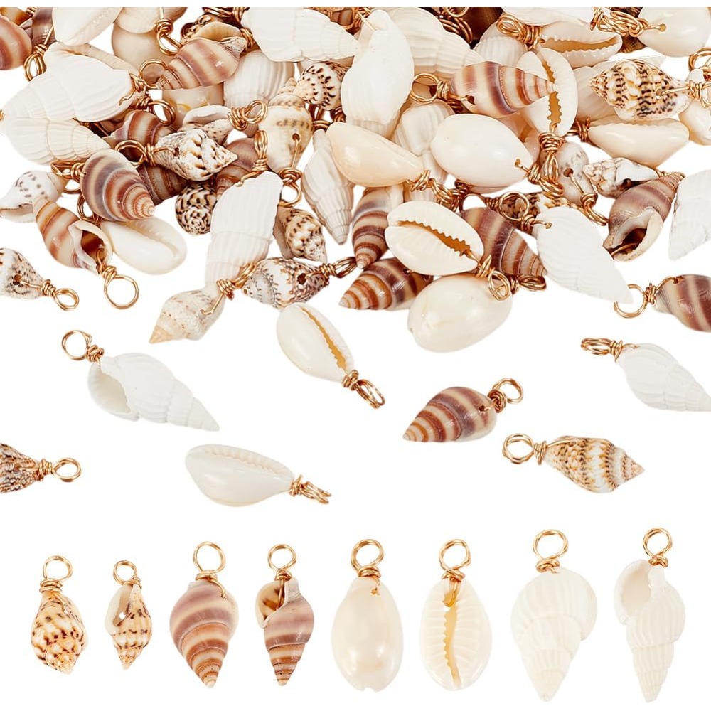 100pcs 4 Styles Natural Shell  - Charm Bracelet Beads のレビューと価格
