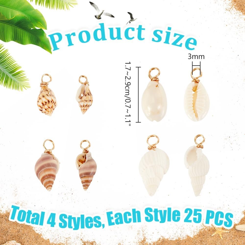 100pcs 4 Styles Natural Shell  - Charm Bracelet Beads のレビューと価格