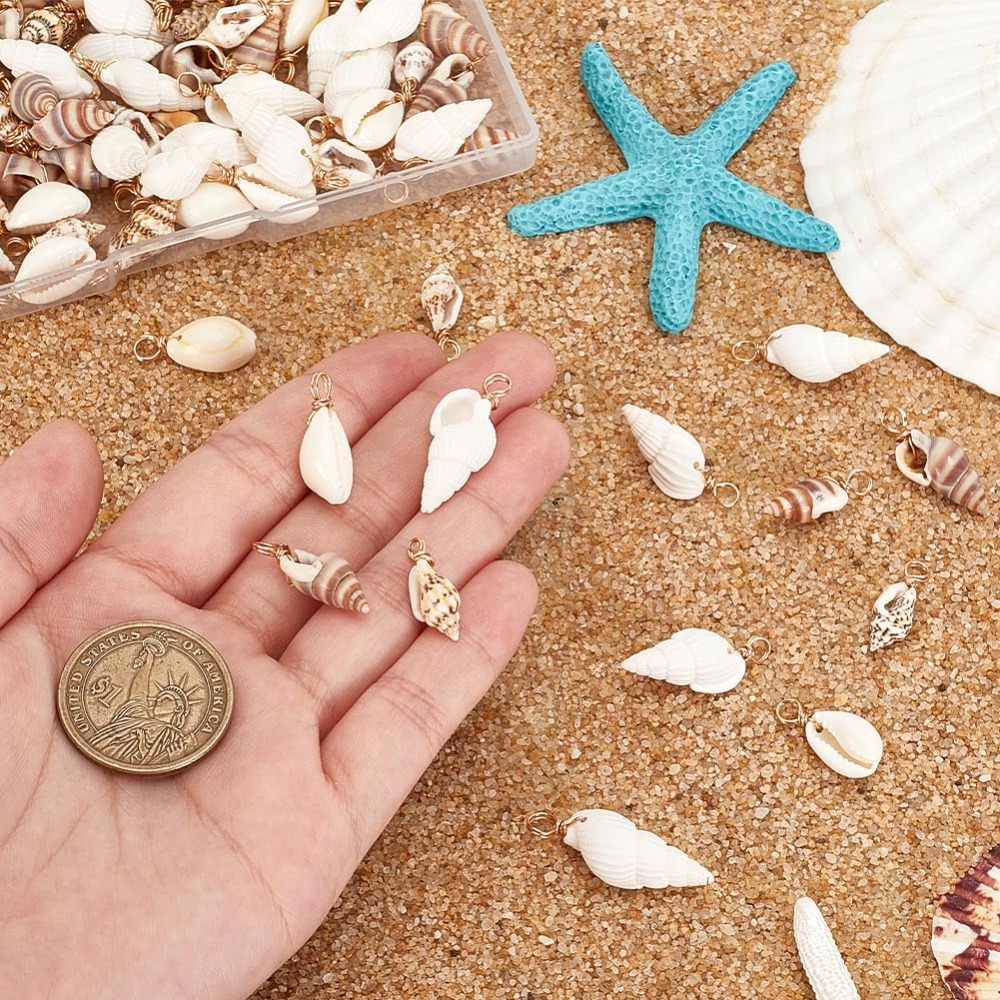 100pcs 4 Styles Natural Shell  - Charm Bracelet Beads のレビューと価格
