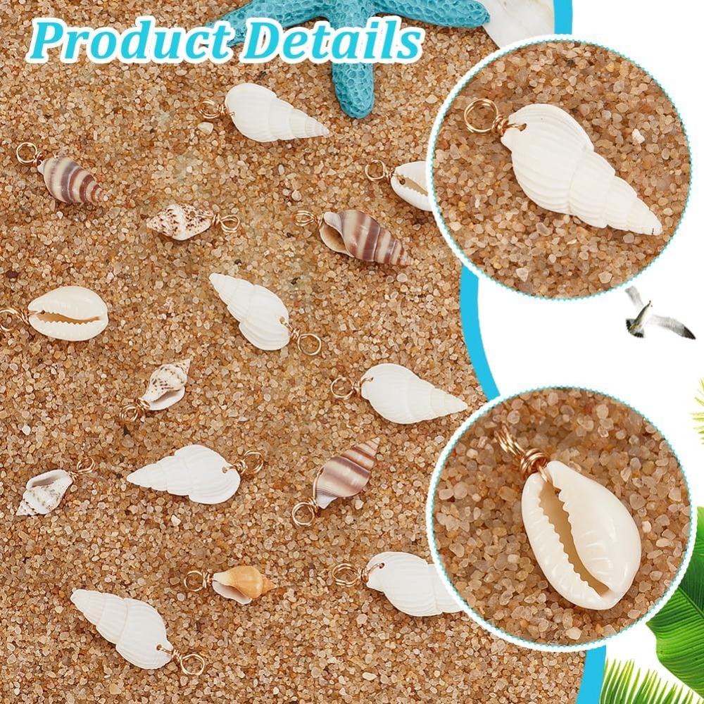 100pcs 4 Styles Natural Shell  - Charm Bracelet Beads のレビューと価格