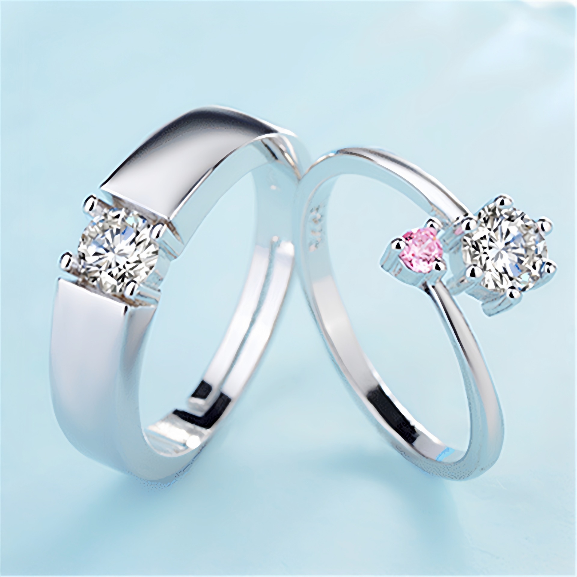 2pcs 925 Sterling Silver Coupl - Couple Ring Set のレビューと価格