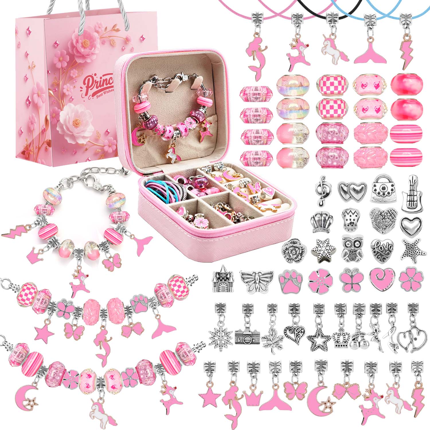 68pcs pink beaded jewelry set, - Charm Bracelet Beads のレビューと価格