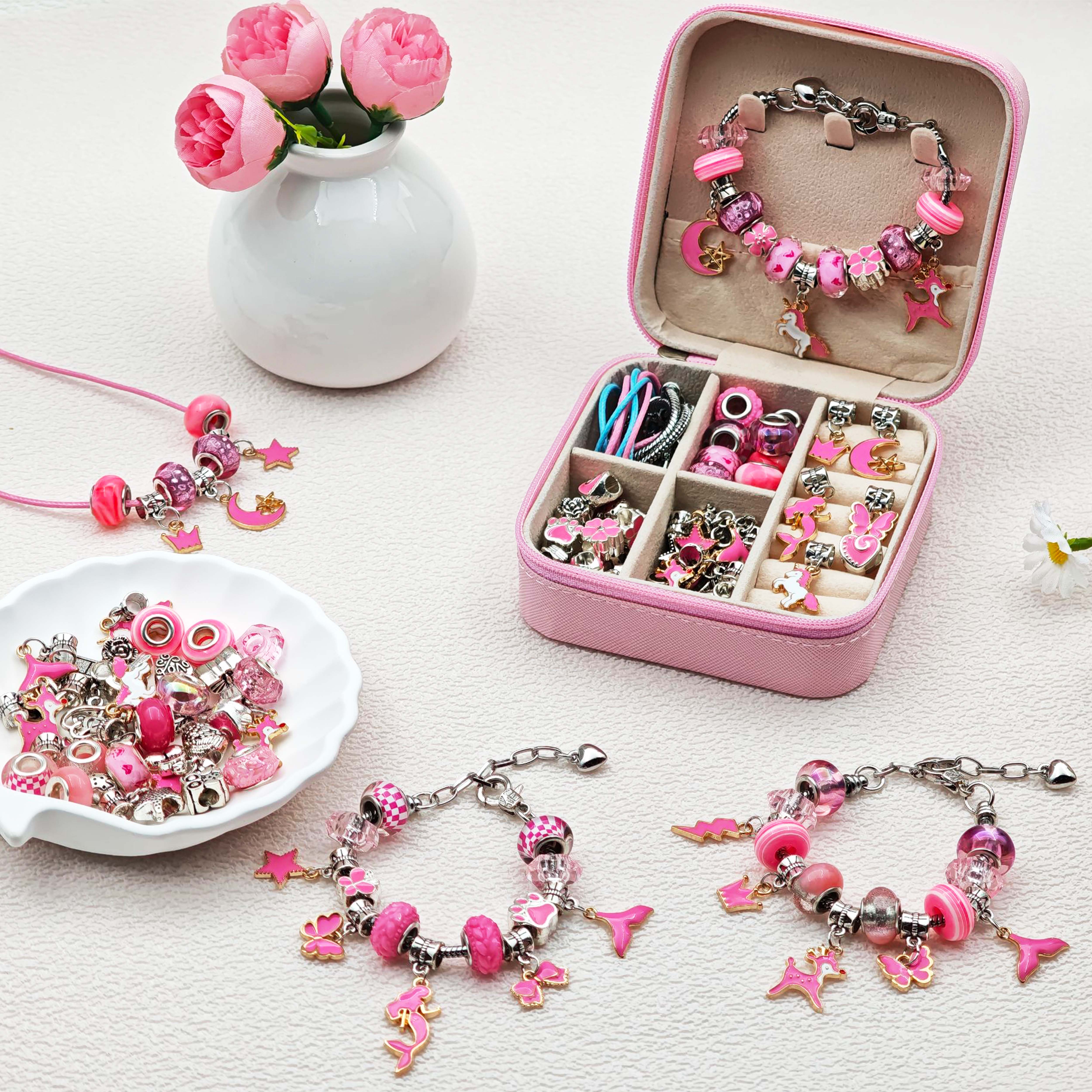 68pcs pink beaded jewelry set, - Charm Bracelet Beads のレビューと価格