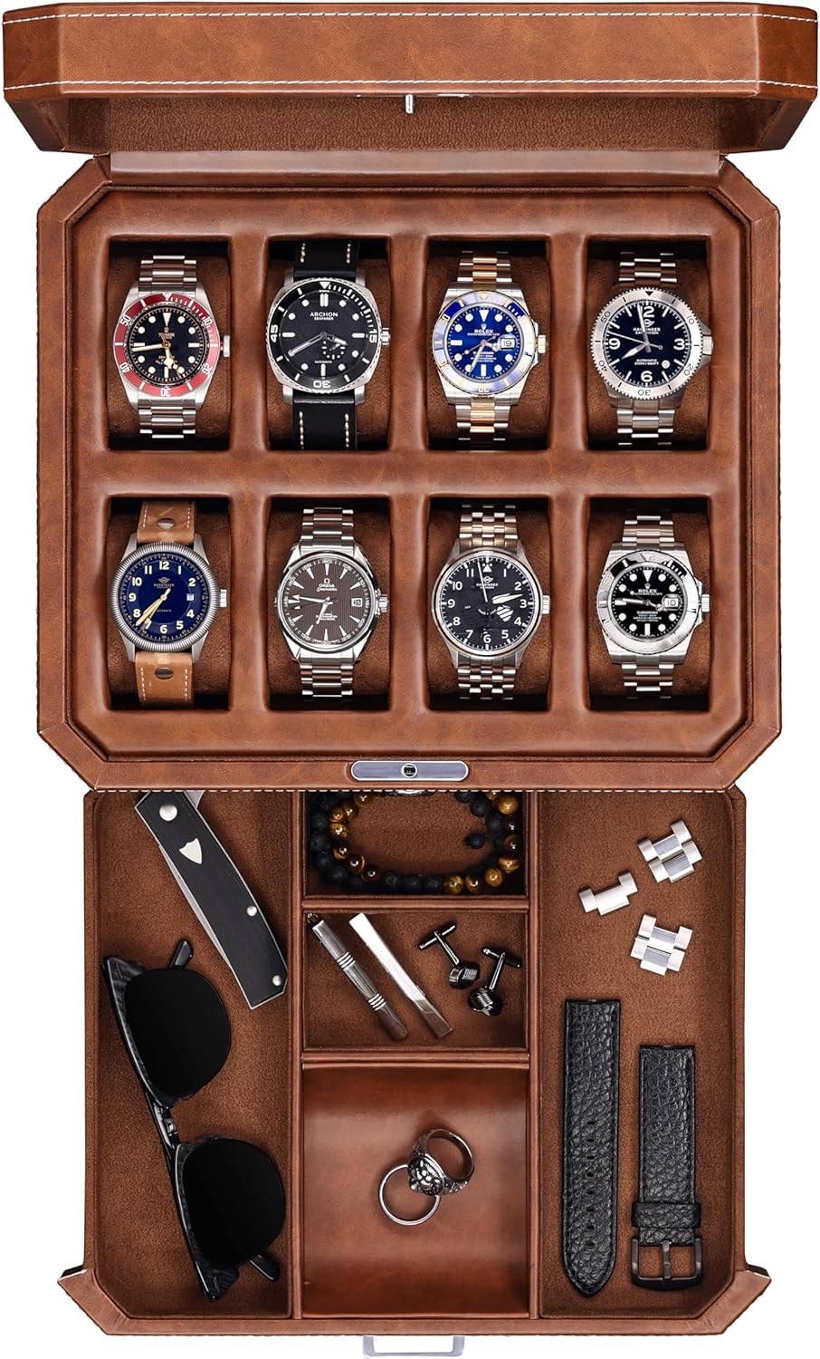 8 Slot Leather Watch Box with  - Jewelry Watches Men のレビューと価格