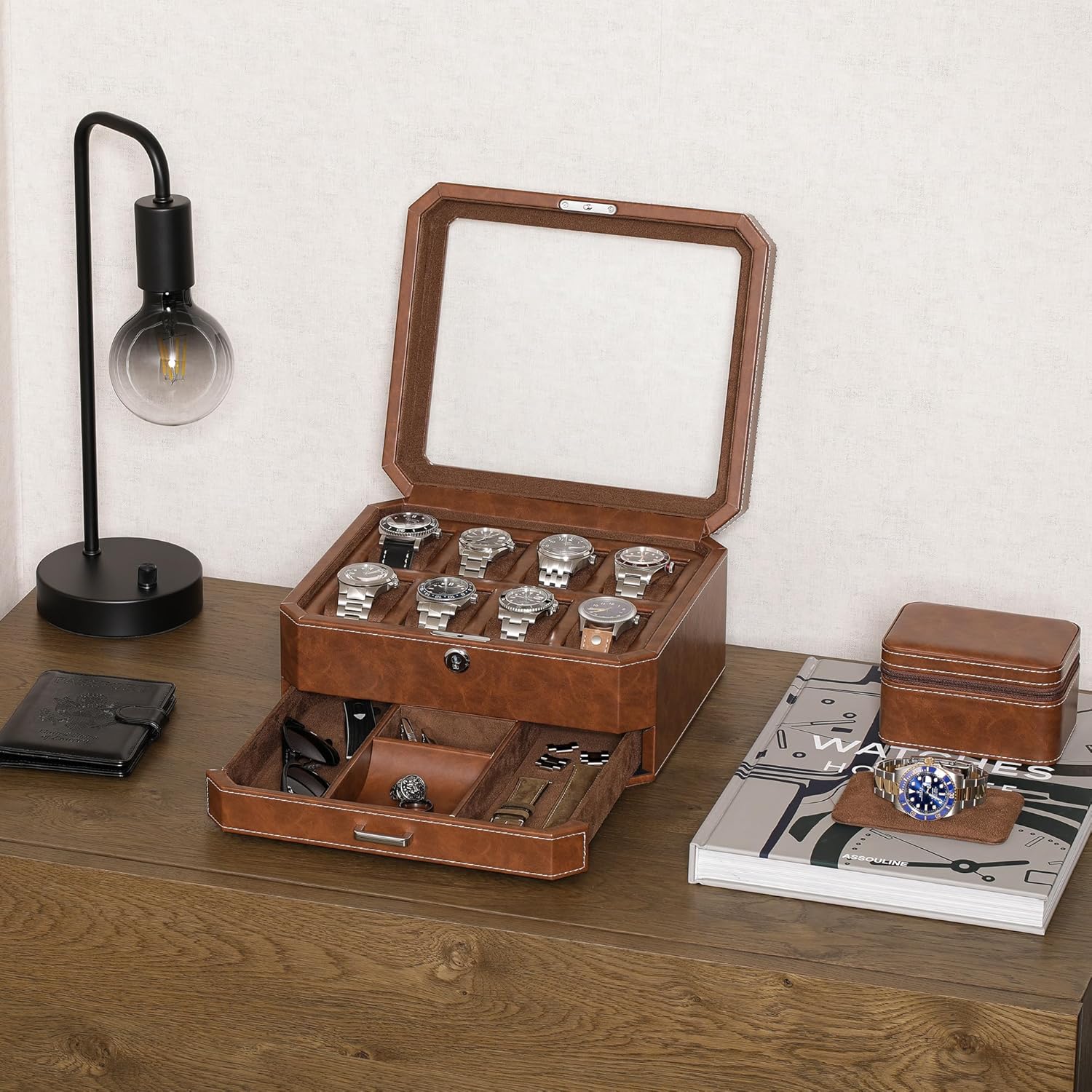8 Slot Leather Watch Box with  - Jewelry Watches Men のレビューと価格