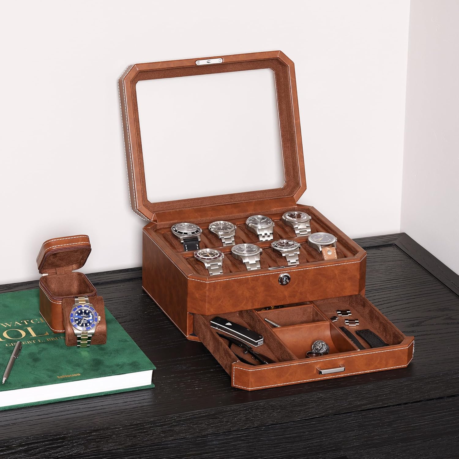 8 Slot Leather Watch Box with  - Jewelry Watches Men のレビューと価格