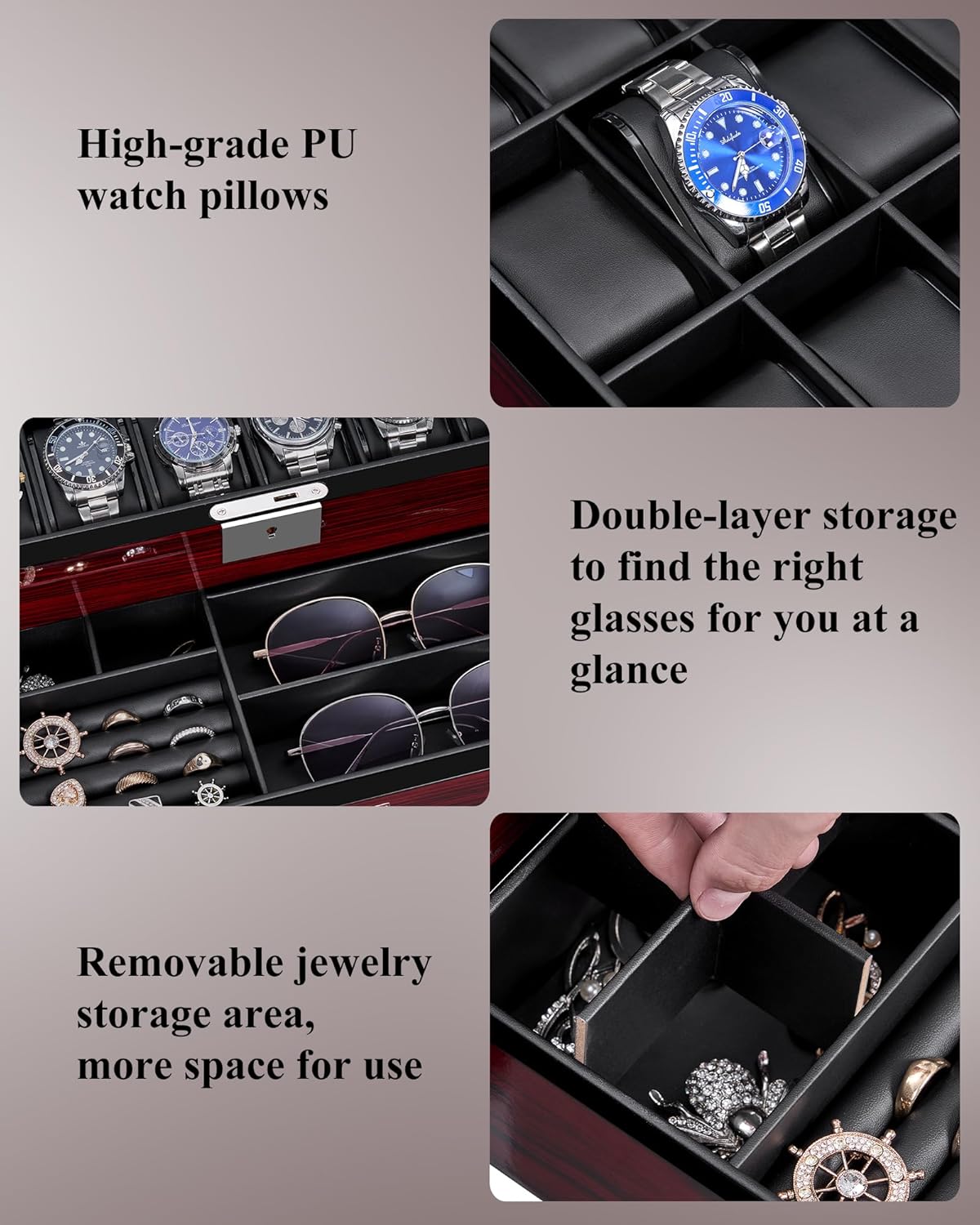 12-Slot Watch Box with Glass L - Jewelry Watches Men のレビューと価格